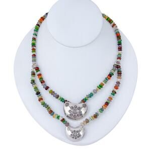 Estate Sterling Silver 925 Multi Gemstone Double Strand Necklace 17.5"